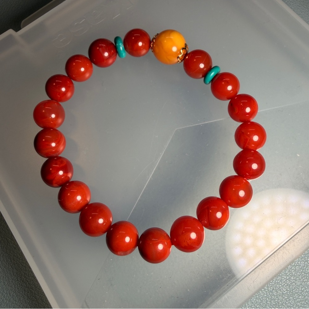 Carnelian Red Beaded Bracelet with Turquoise Accents